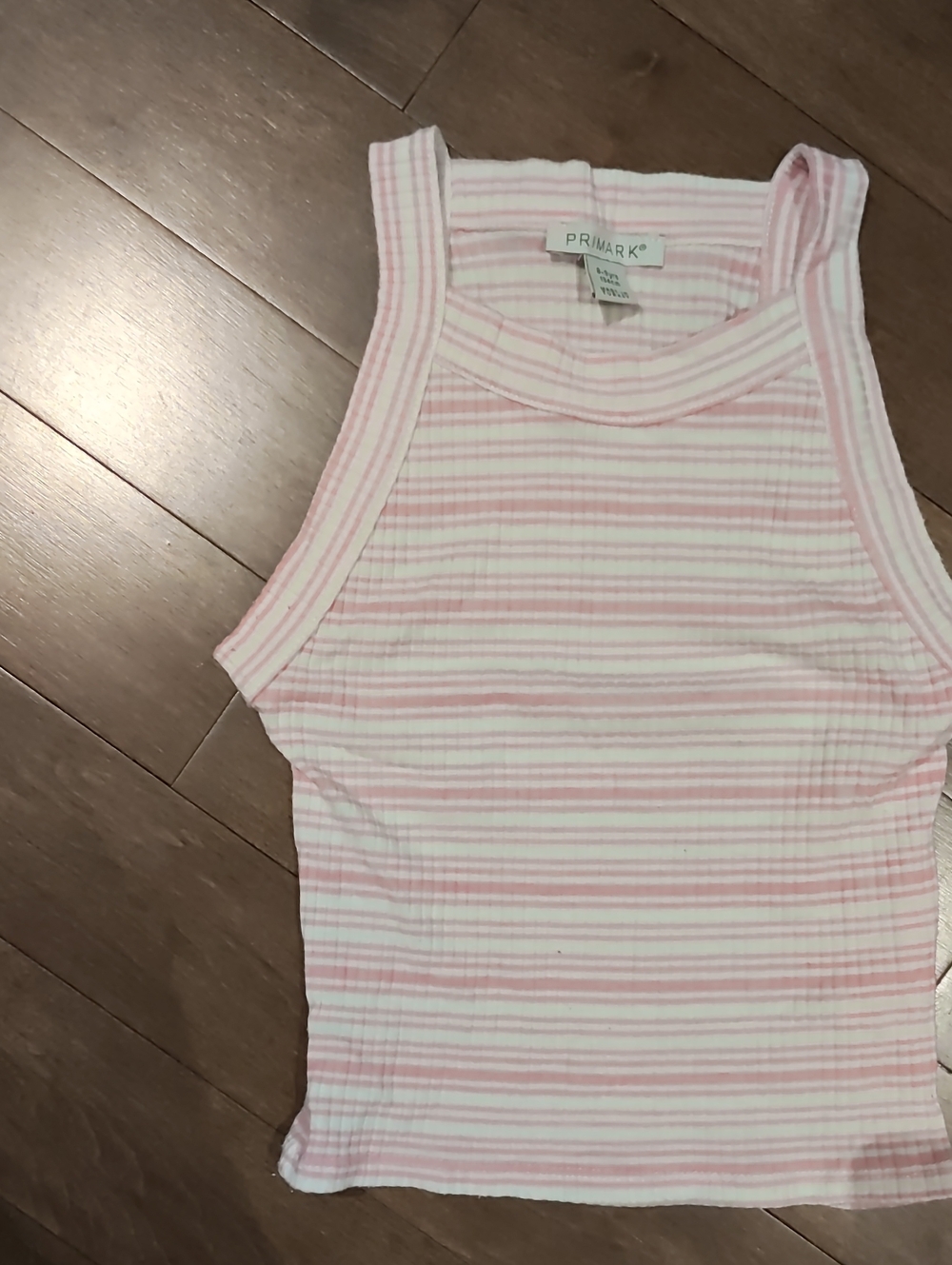 Primark Pink & White Striped Ribbed High-Neck Tank